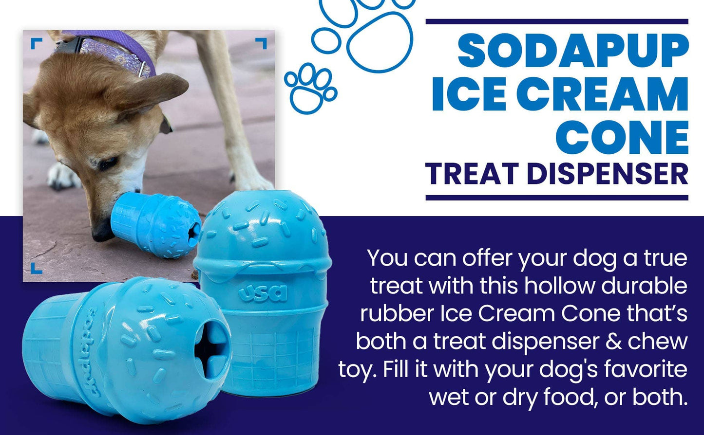 Ice Cream Cone Durable PUP-X Chew Toy and Treat Dispenser
