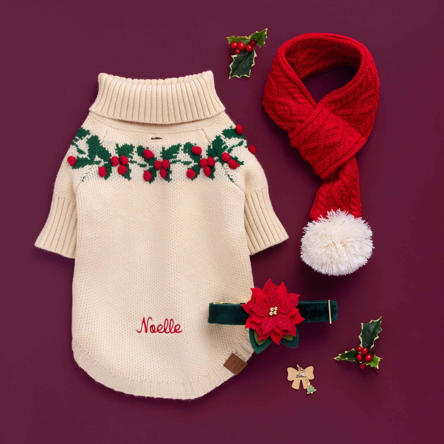 Red Cable Knit Dog Scarf