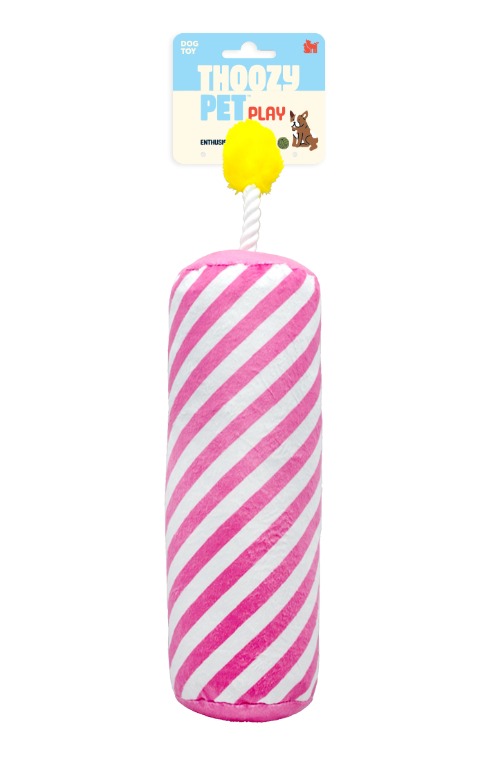 ThoozyPet Birthday Candle Pink w/ Rope 16"