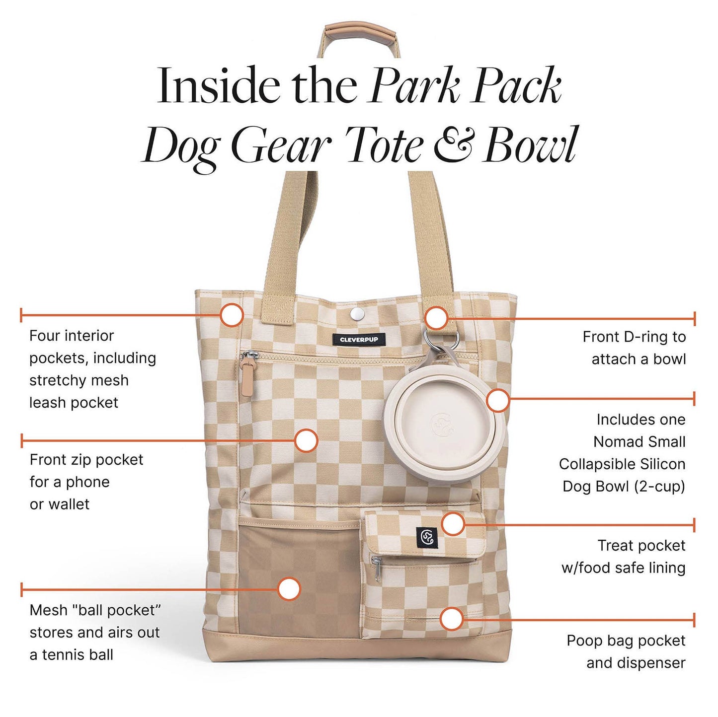 Park Pack Dog Gear Tote:Travel Bowl, Treat Pouch, Toy Pocket