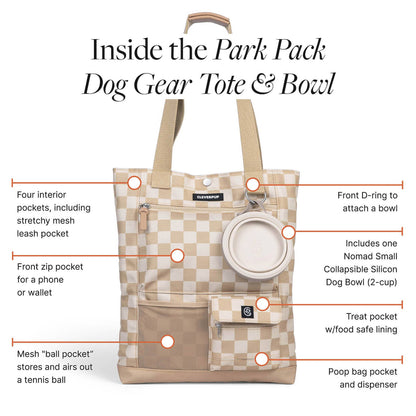 Park Pack Dog Gear Tote:Travel Bowl, Treat Pouch, Toy Pocket