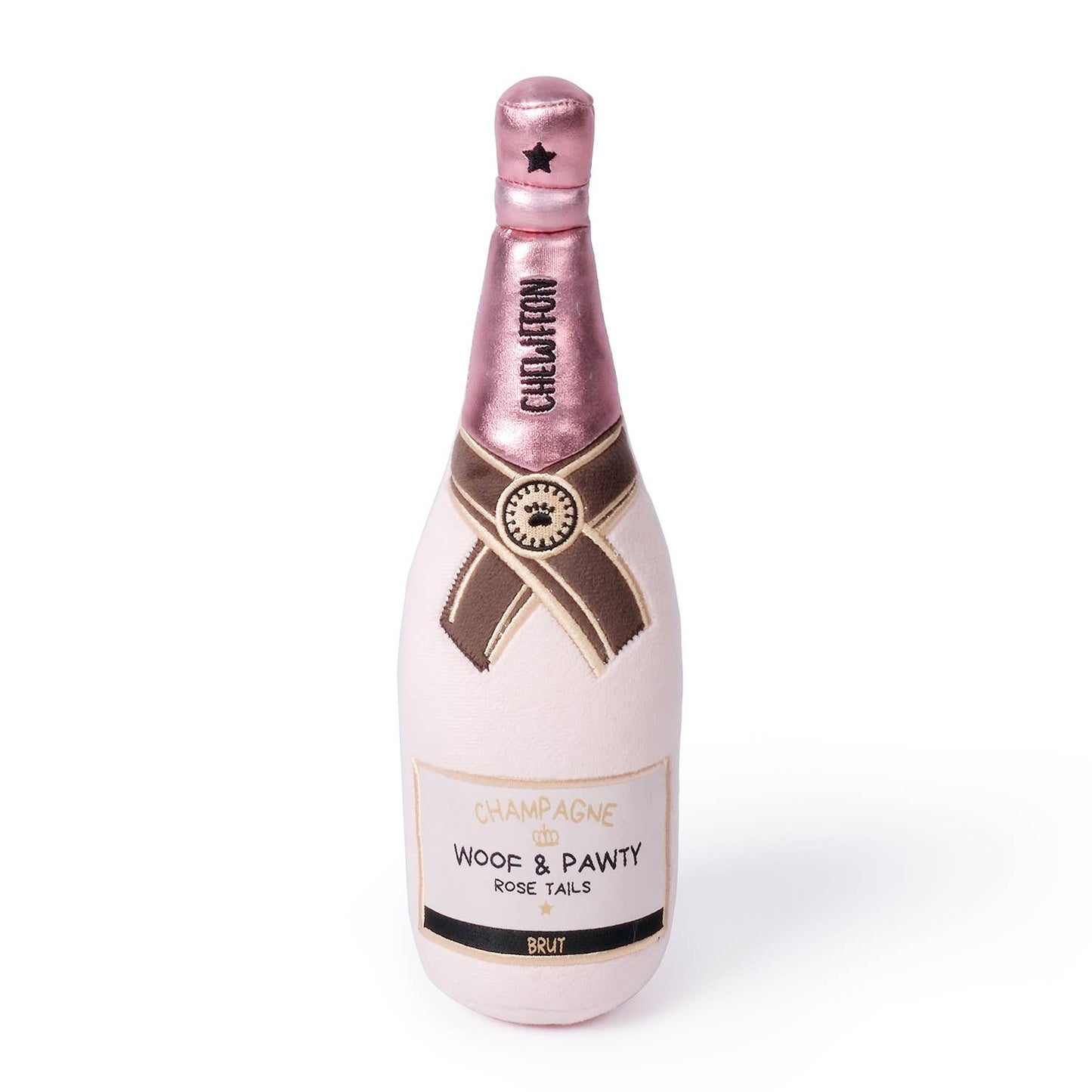 CHEWFFON Pink Champagne Bottle Plush Squeaky Dog Toy