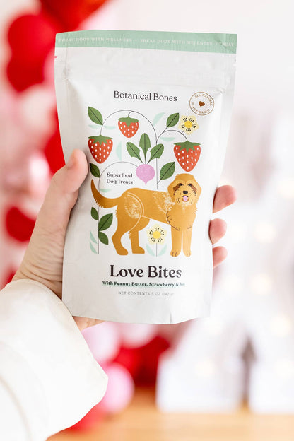 Love Bites - Organic Dog Treats, Strawberry & Peanut Butter