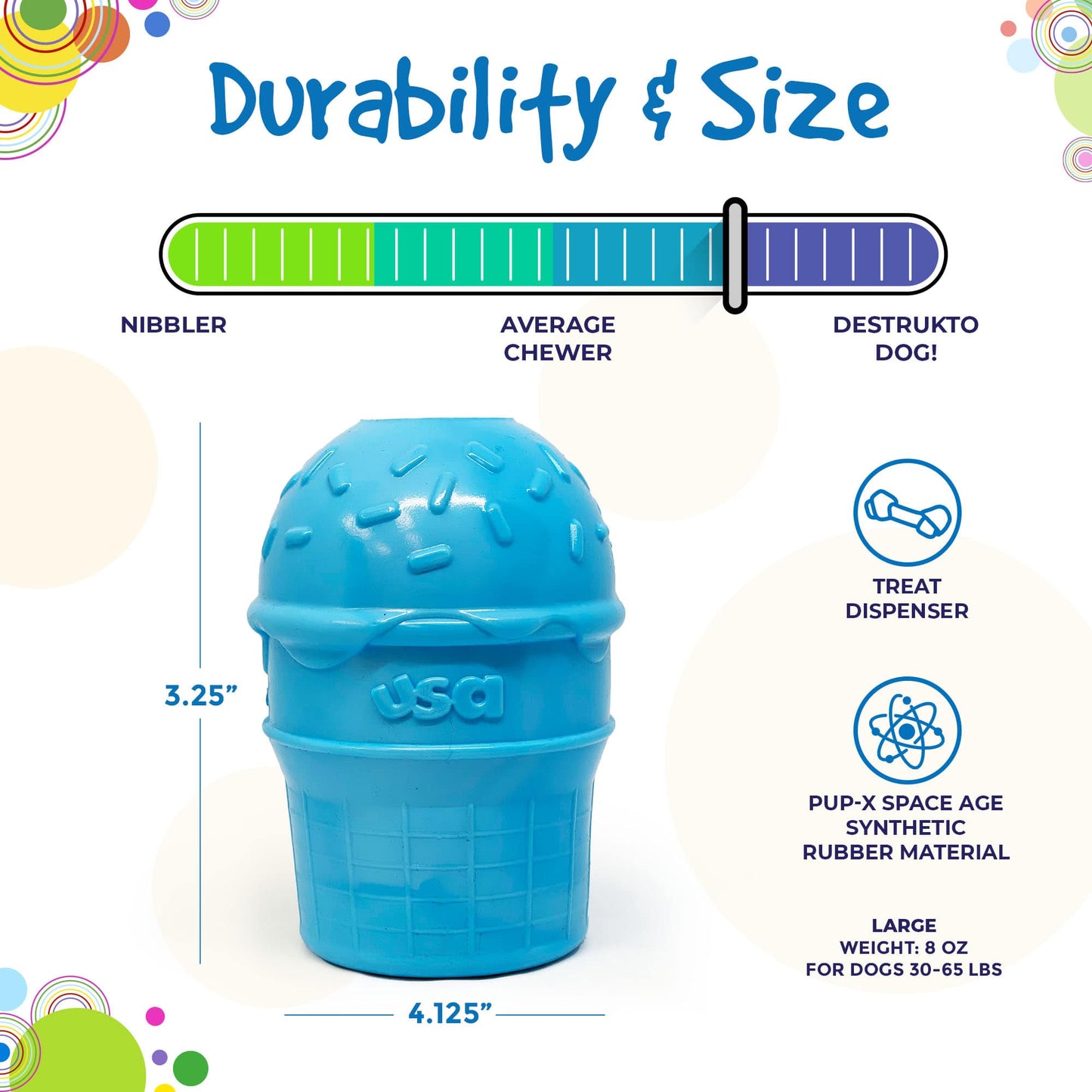 Ice Cream Cone Durable PUP-X Chew Toy and Treat Dispenser
