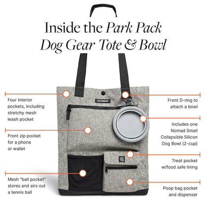 Park Pack Dog Gear Tote:Travel Bowl, Treat Pouch, Toy Pocket