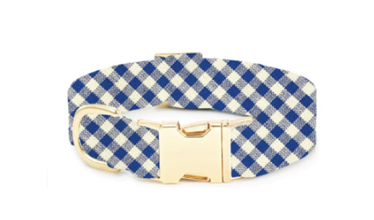 Lake Blue Gingham Summer Dog Collar
