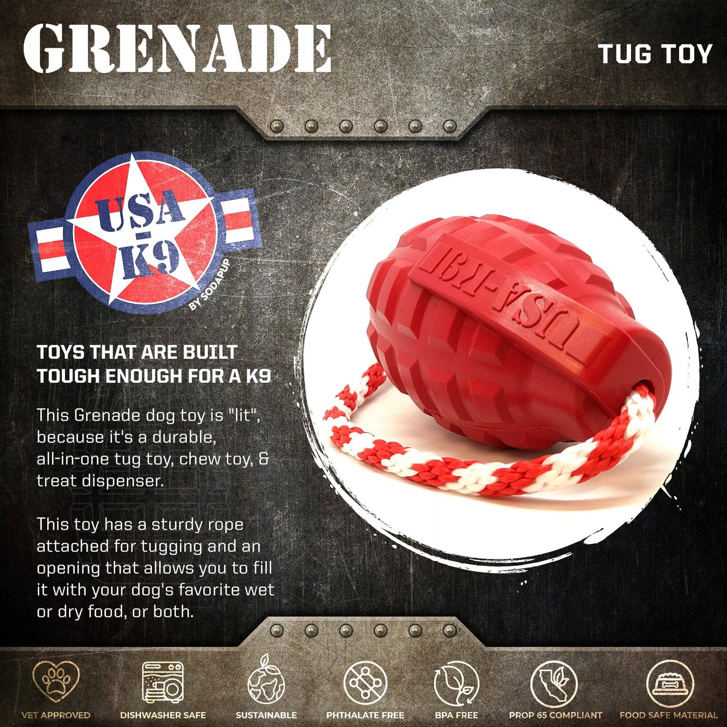USA-K9 Grenade - Chew Toy - Reward Toy Red