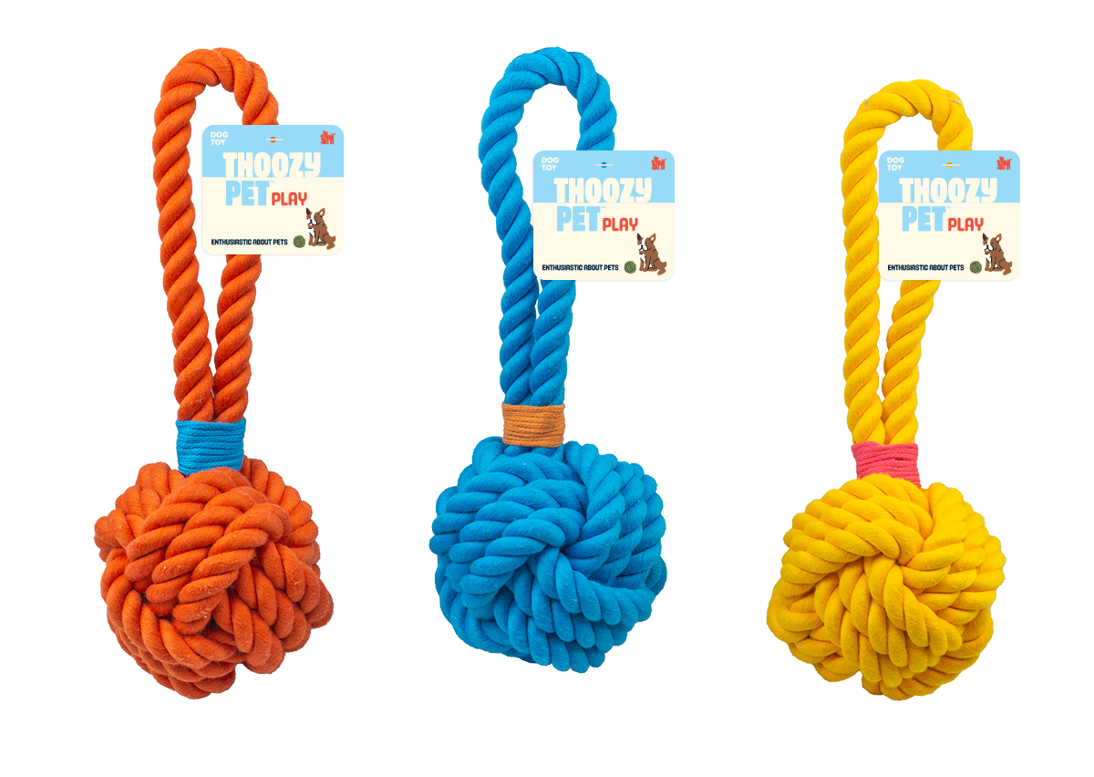 ThoozyPet Ball Tug Rope Orange 5"