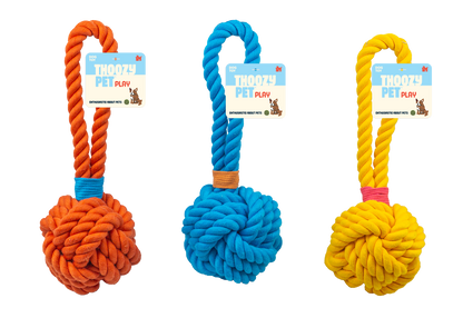 ThoozyPet Ball Tug Rope Yellow 5"