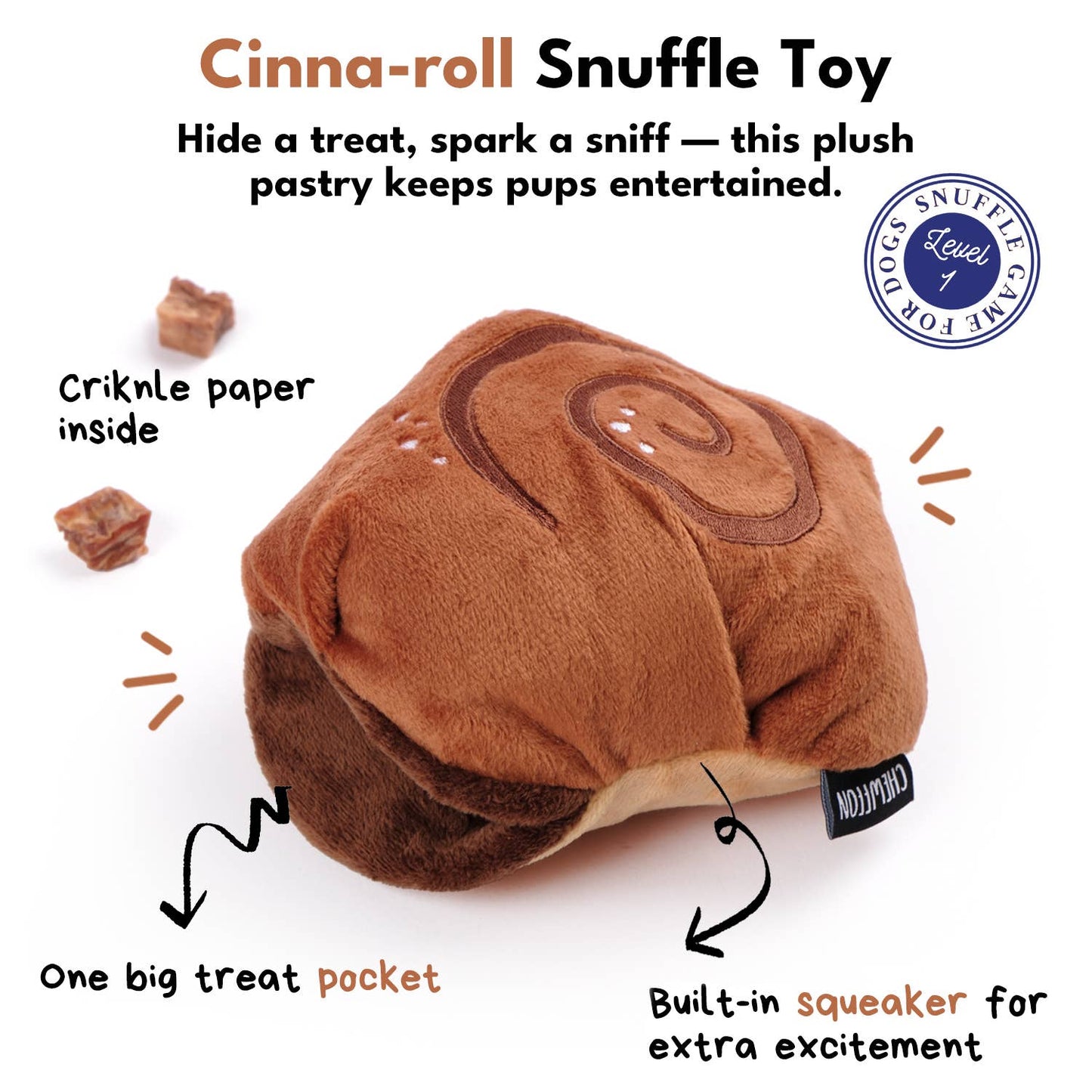 CHEWFFON Cinnamon Roll Squeaky Snuffle Toy
