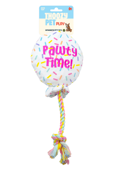 ThoozyPet Birthday Balloon Plush Dog Toy with Rope 7"