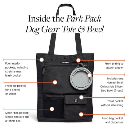 Park Pack Dog Gear Tote:Travel Bowl, Treat Pouch, Toy Pocket