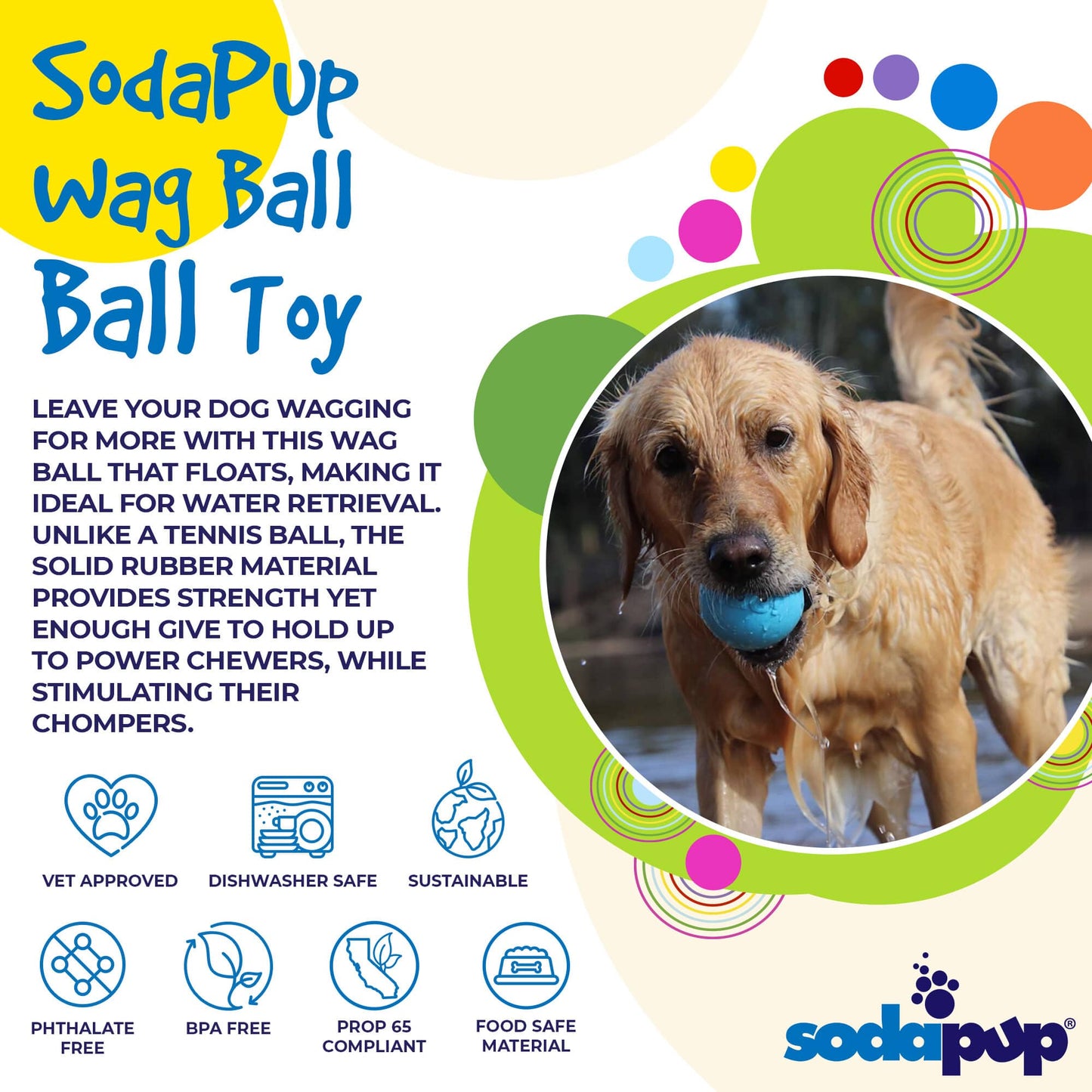 Wag Ball Durable Rubber Chew & Retrieving Toy
