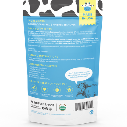 Organic Freeze Dried 100% Grass Fed Beef Dog and Cat Treats