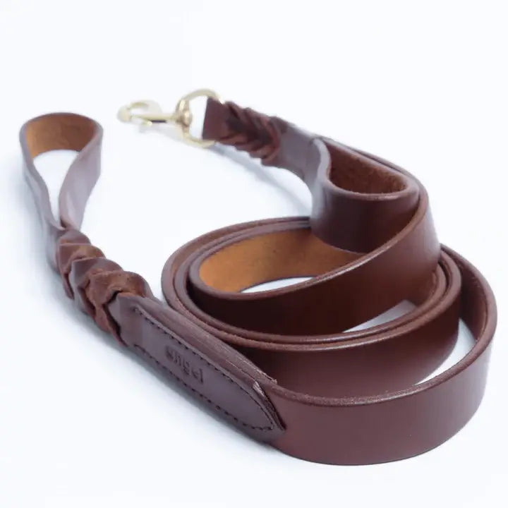 Leather Braided Leash DBL Handle by ANGEL™