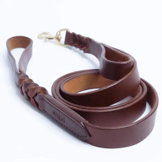 Leather Braided Leash DBL Handle by ANGEL™