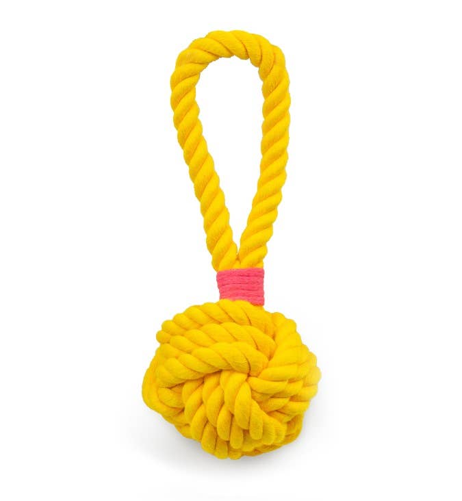 ThoozyPet Ball Tug Rope Yellow 3"