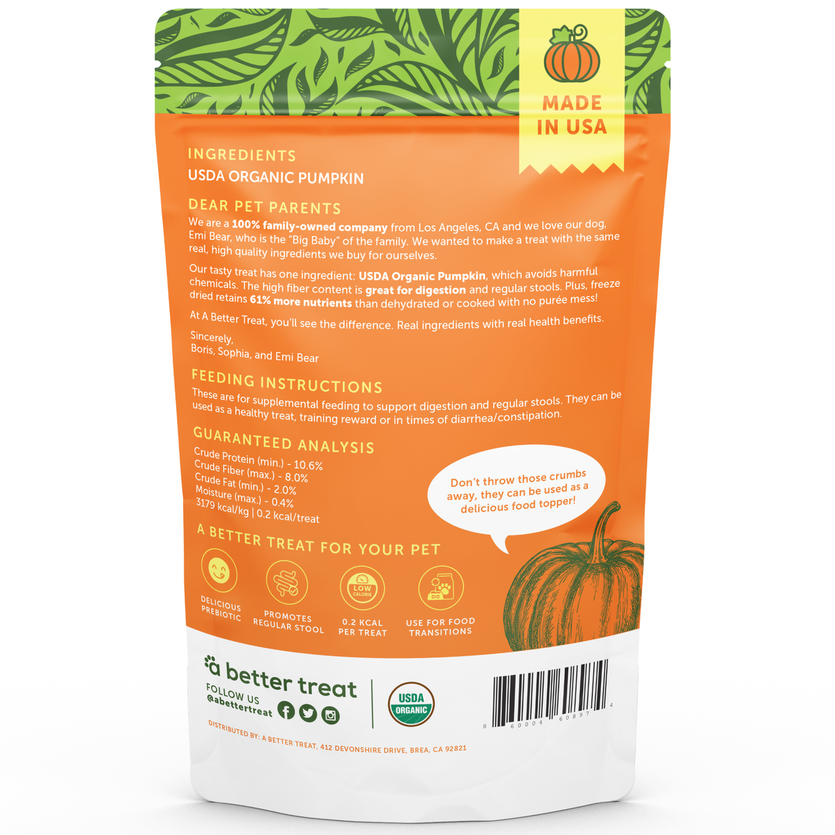 Organic Freeze Dried Pumpkin Dog and Cat Treats