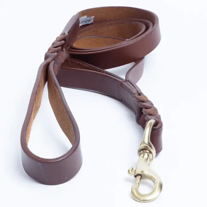 Leather Braided Leash DBL Handle by ANGEL™