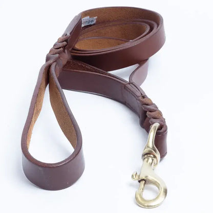 Leather Braided Leash DBL Handle by ANGEL™