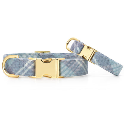 Foggy Dog Blue Frost Plaid Flannel Dog Collar