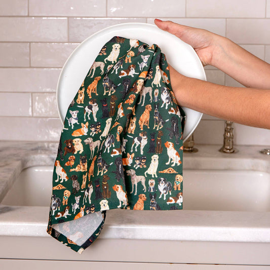 Furry Friends Dogs Green Kitchen Towel