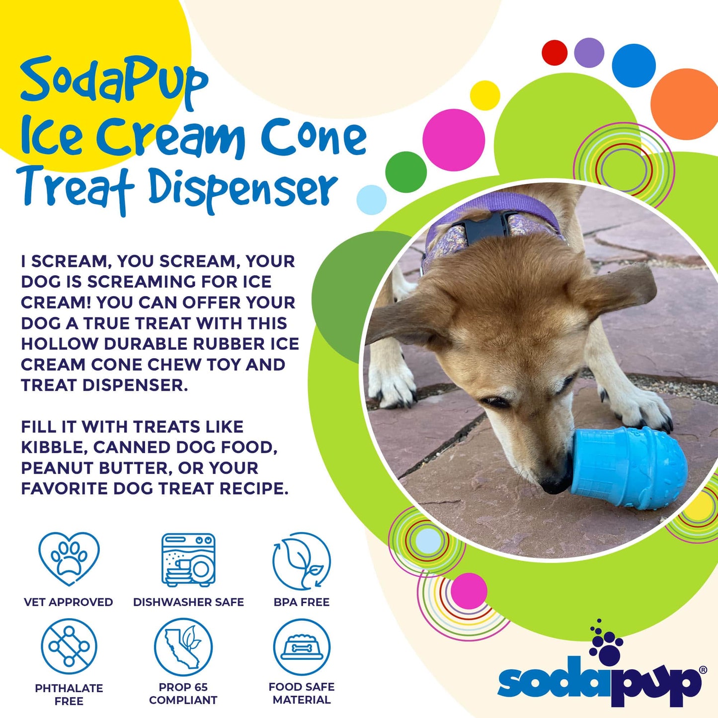 Ice Cream Cone Durable PUP-X Chew Toy and Treat Dispenser