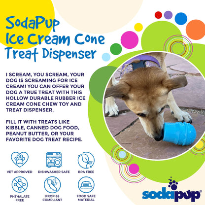 Ice Cream Cone Durable PUP-X Chew Toy and Treat Dispenser