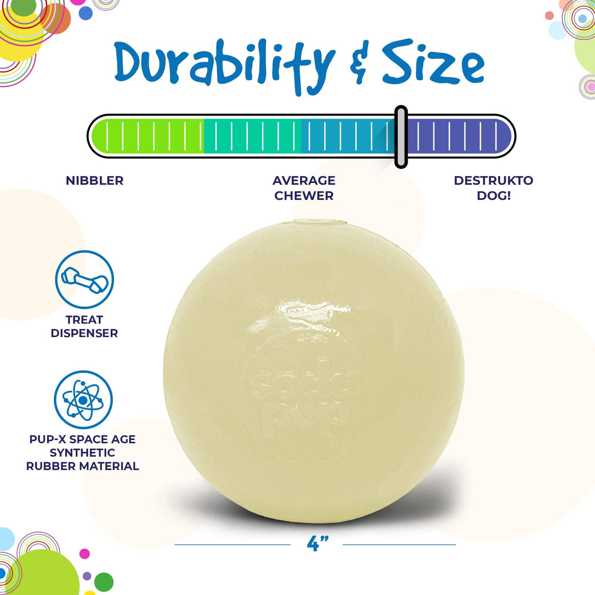4" PUP-X Glow Ball Treat Dispenser - Glow in the Dark