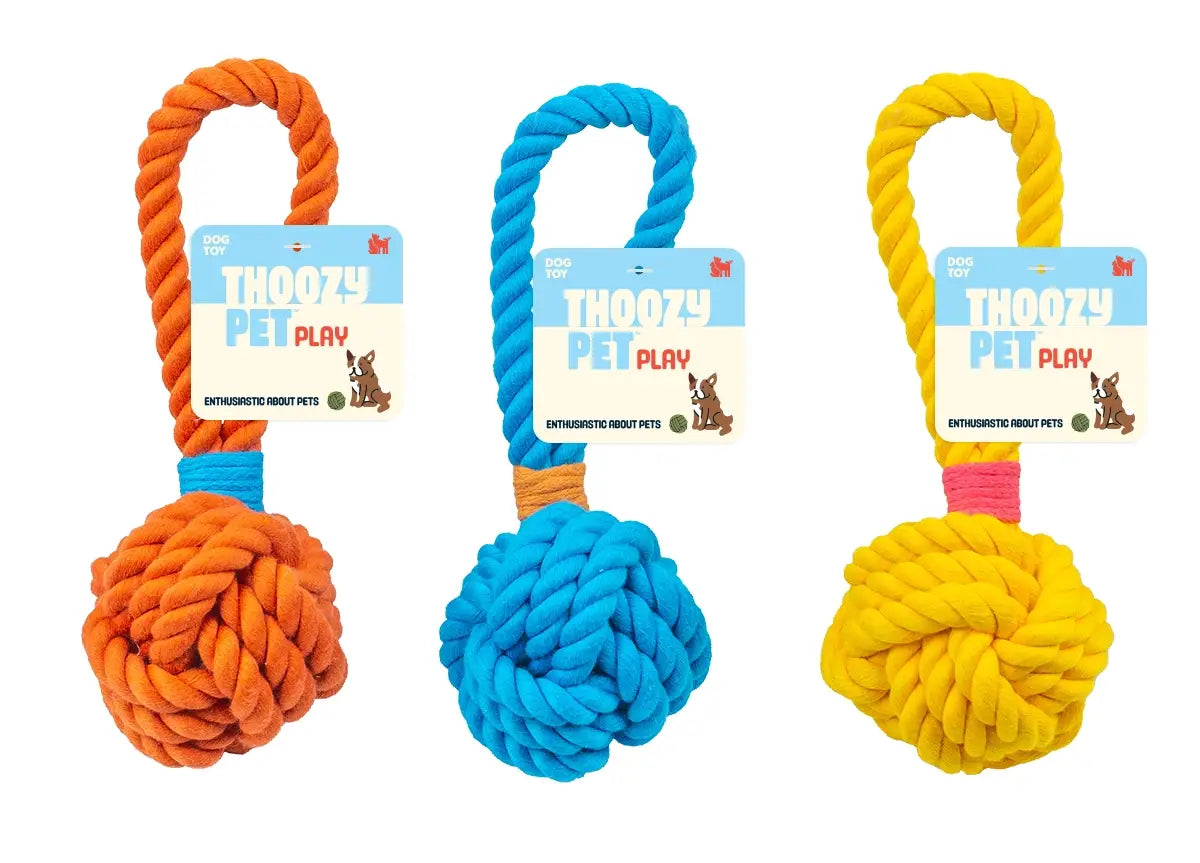 ThoozyPet Ball Tug Rope Blue 3"