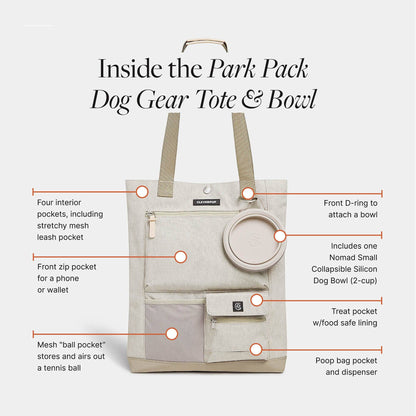 Park Pack Dog Gear Tote:Travel Bowl, Treat Pouch, Toy Pocket