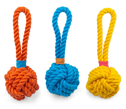 ThoozyPet Ball Tug Rope Yellow 5"