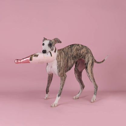 CHEWFFON Pink Champagne Bottle Plush Squeaky Dog Toy