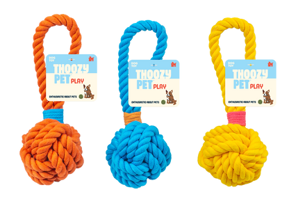 ThoozyPet Ball Tug Rope Yellow 3"