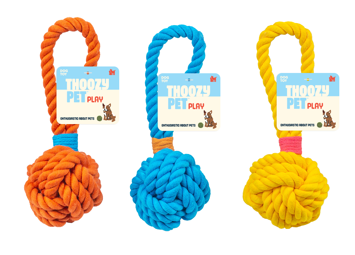 ThoozyPet Ball Tug Rope Orange 3"