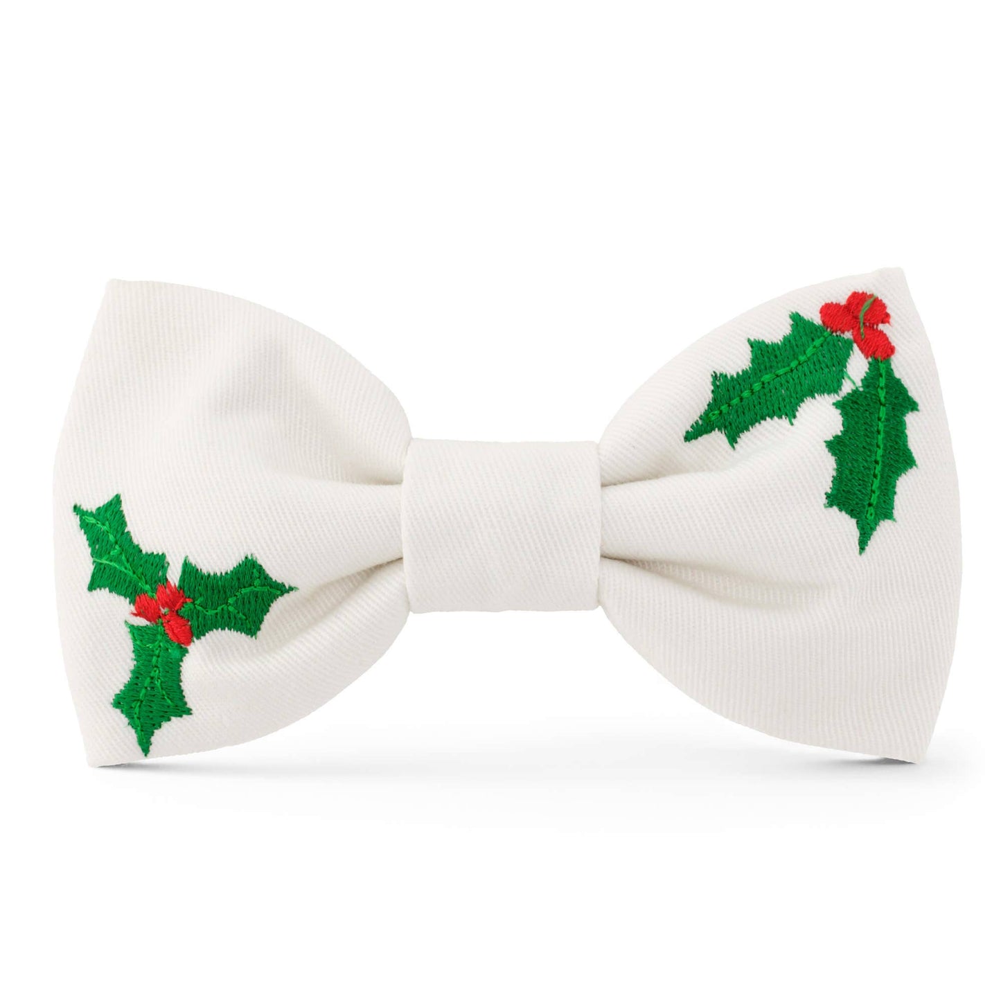 Holly Embroidered Dog Holiday Bow Tie