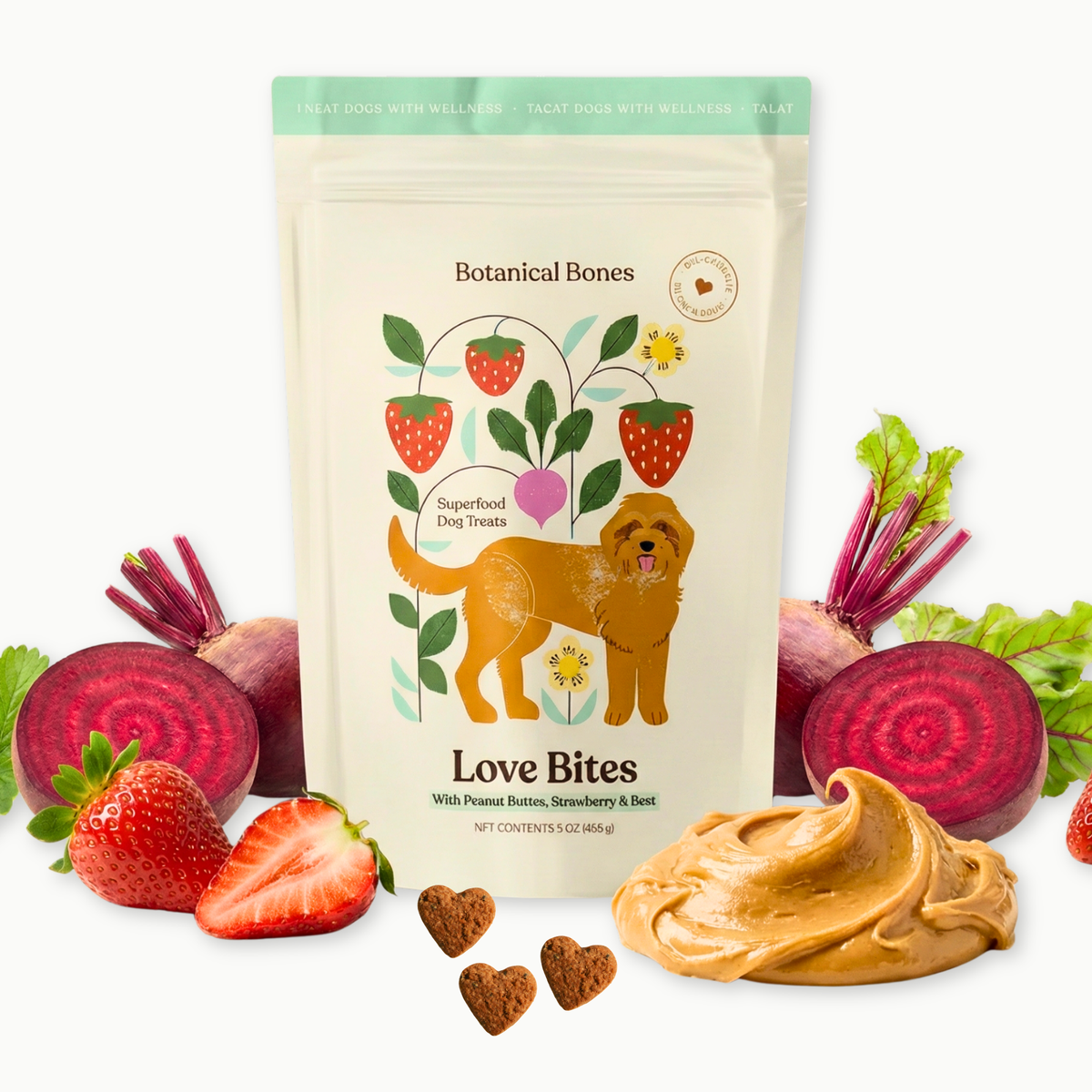 Love Bites - Organic Dog Treats, Strawberry & Peanut Butter