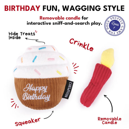 CHEWFFON Cupcake Dog Toy Interactive Squeaky Birthday Treat
